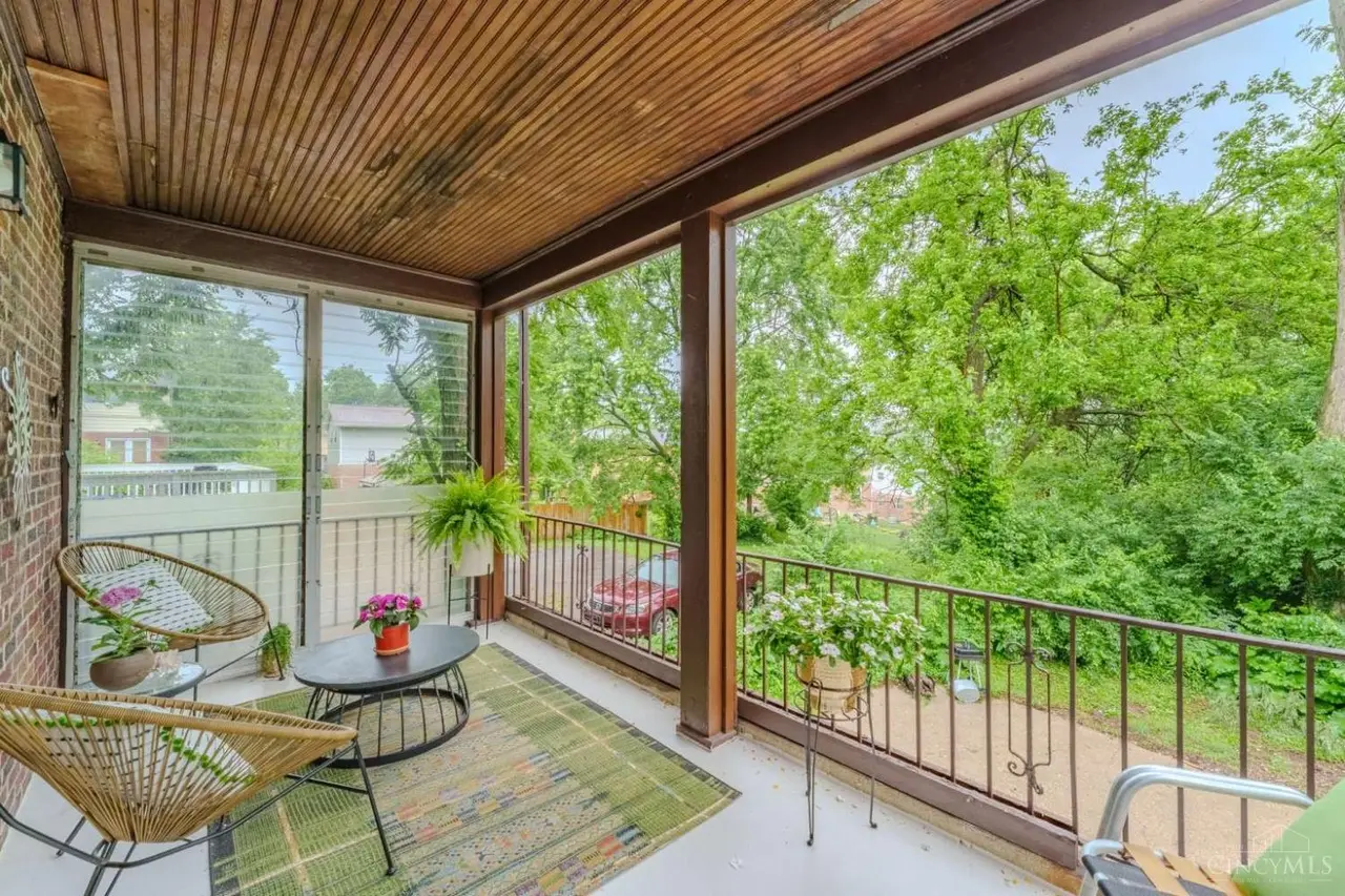 Screened porch overlooking the rear yard